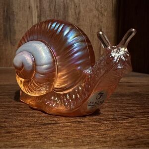 Vintage Fenton Art Glass Iridescent Peach Pink Carnival Snail Figurine Sculpture